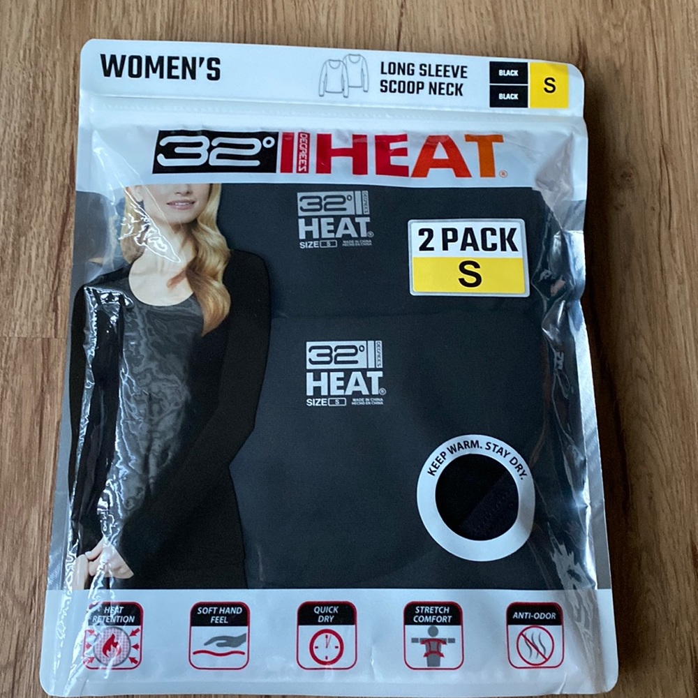 32 degree heat black long sleeves scoop neck 2 pack size small
